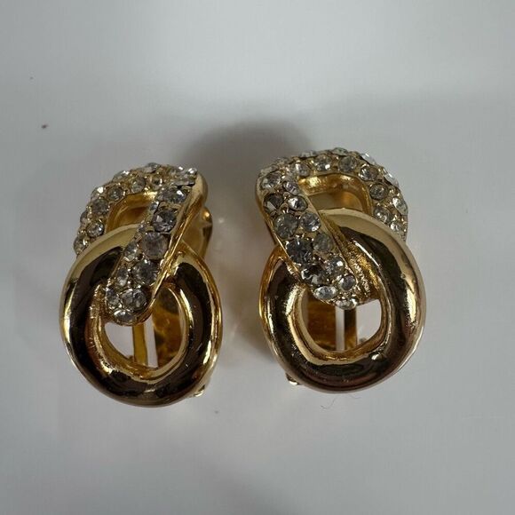 Dior Rhinestone Gold Tone Clip On Earrings - Picture 1 of 6